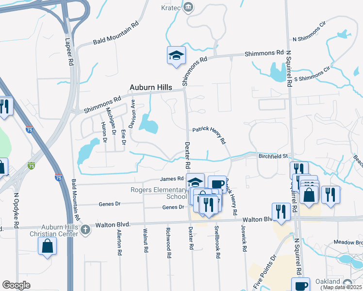 map of restaurants, bars, coffee shops, grocery stores, and more near 2592 Davison Avenue in Auburn Hills