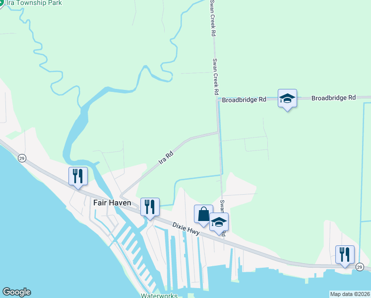 map of restaurants, bars, coffee shops, grocery stores, and more near 8665 Ira Road in St. Clair County