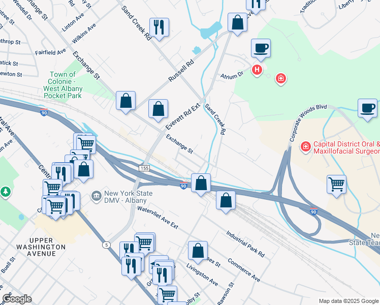 map of restaurants, bars, coffee shops, grocery stores, and more near 17 Exchange Street in Albany
