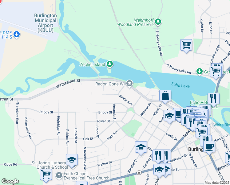 map of restaurants, bars, coffee shops, grocery stores, and more near 512 Storle Avenue in Burlington