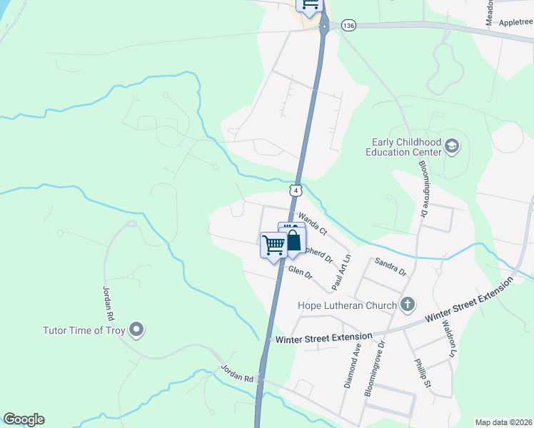 map of restaurants, bars, coffee shops, grocery stores, and more near 15 Highland Acres in Troy