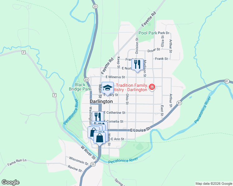 map of restaurants, bars, coffee shops, grocery stores, and more near 806 Keep Street in Darlington