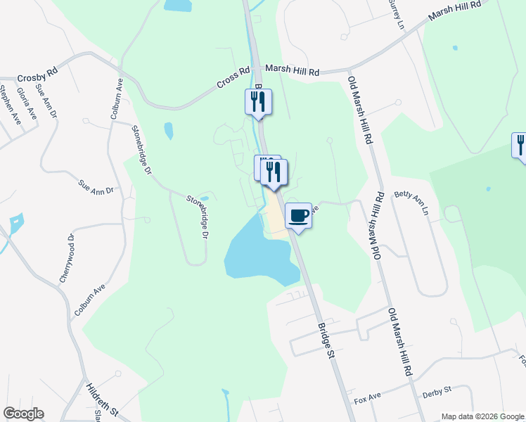 map of restaurants, bars, coffee shops, grocery stores, and more near 42 Chuck Drive in Dracut
