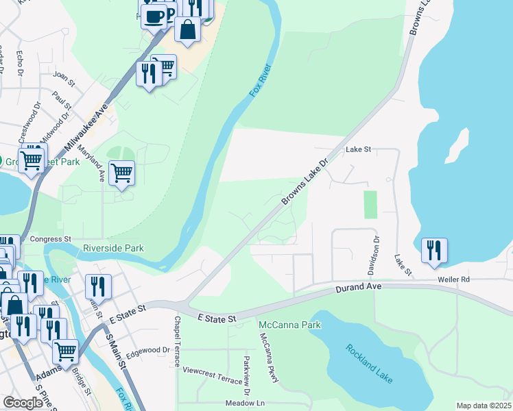map of restaurants, bars, coffee shops, grocery stores, and more near 728 Foxtrail Cir in Burlington