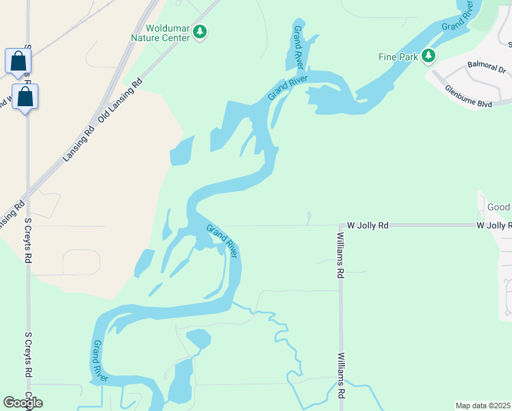 map of restaurants, bars, coffee shops, grocery stores, and more near 10711 West Jolly Road in Lansing