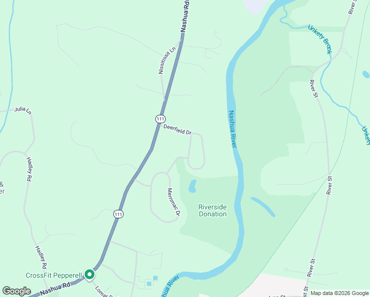 map of restaurants, bars, coffee shops, grocery stores, and more near 7 Deerfield Drive in Pepperell