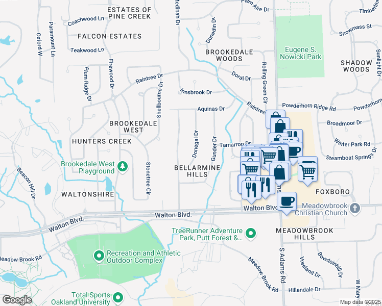map of restaurants, bars, coffee shops, grocery stores, and more near 311 Donegal Dr in Rochester Hills