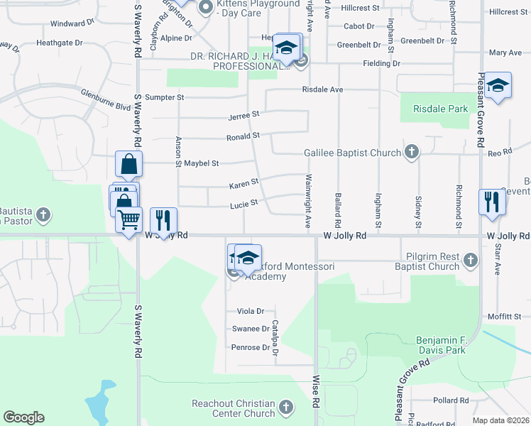 map of restaurants, bars, coffee shops, grocery stores, and more near 4916 Stillwell Avenue in Lansing