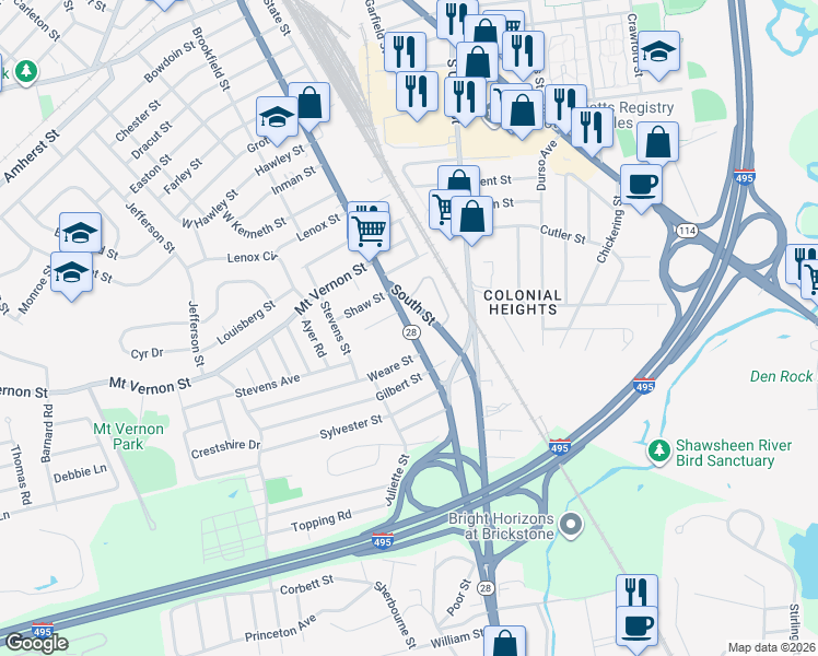 map of restaurants, bars, coffee shops, grocery stores, and more near 479 South Broadway in Lawrence