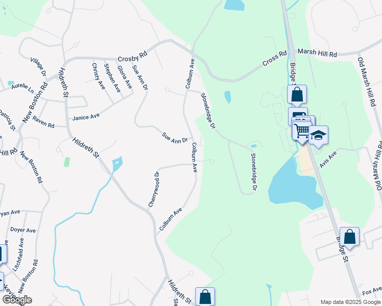 map of restaurants, bars, coffee shops, grocery stores, and more near 174 Colburn Avenue in Dracut
