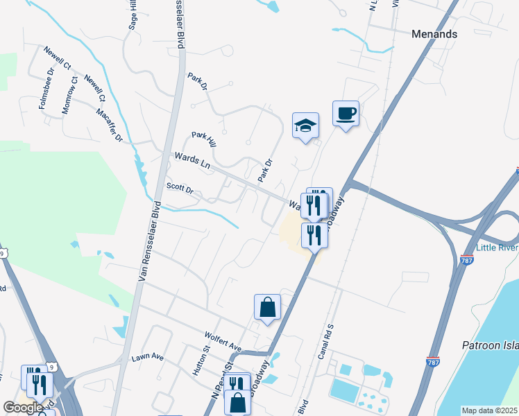 map of restaurants, bars, coffee shops, grocery stores, and more near 26 Dutch Village Apartment in Menands