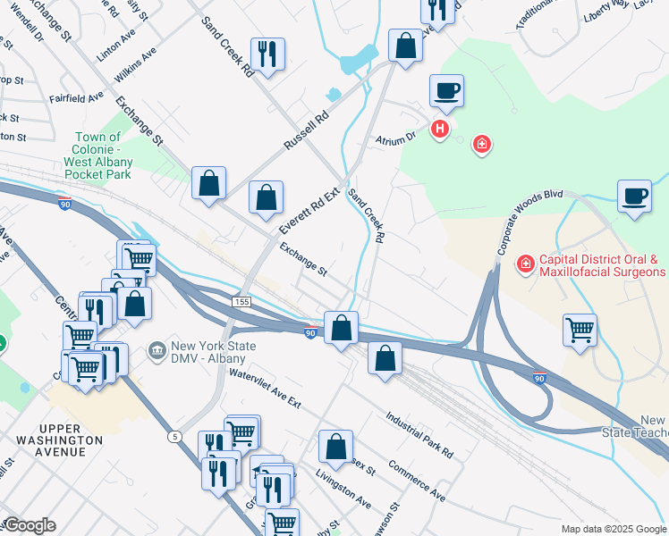 map of restaurants, bars, coffee shops, grocery stores, and more near 17 Exchange Street in Albany