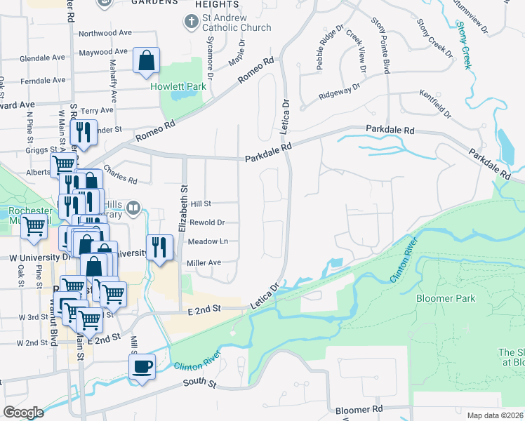 map of restaurants, bars, coffee shops, grocery stores, and more near 586 Jacob Way in Rochester