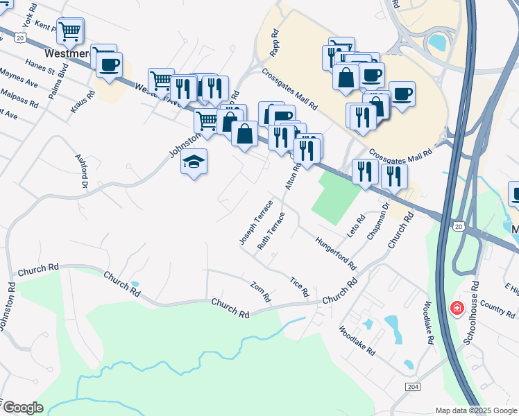 map of restaurants, bars, coffee shops, grocery stores, and more near 19 Joseph Terrace in Albany