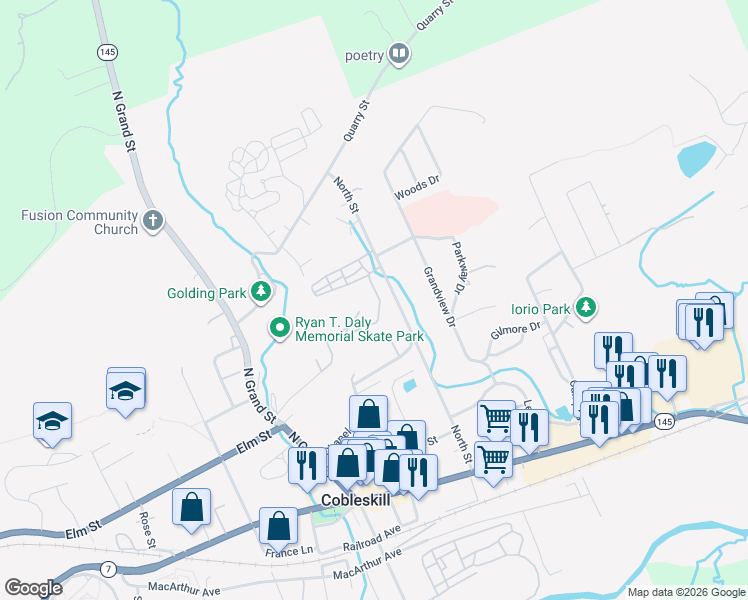 map of restaurants, bars, coffee shops, grocery stores, and more near 108 Mohawk Drive in Cobleskill