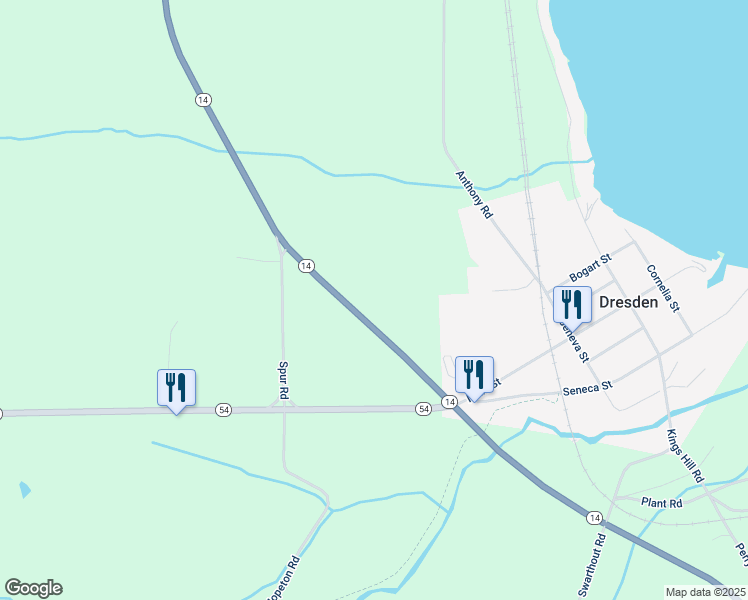 map of restaurants, bars, coffee shops, grocery stores, and more near 1661 Highway 14 in Penn Yan