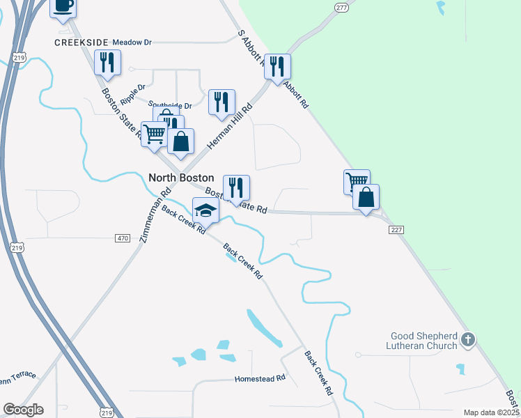 map of restaurants, bars, coffee shops, grocery stores, and more near 7272 Boston State Road in Hamburg