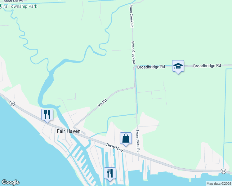 map of restaurants, bars, coffee shops, grocery stores, and more near 8665 Ira Road in St. Clair County