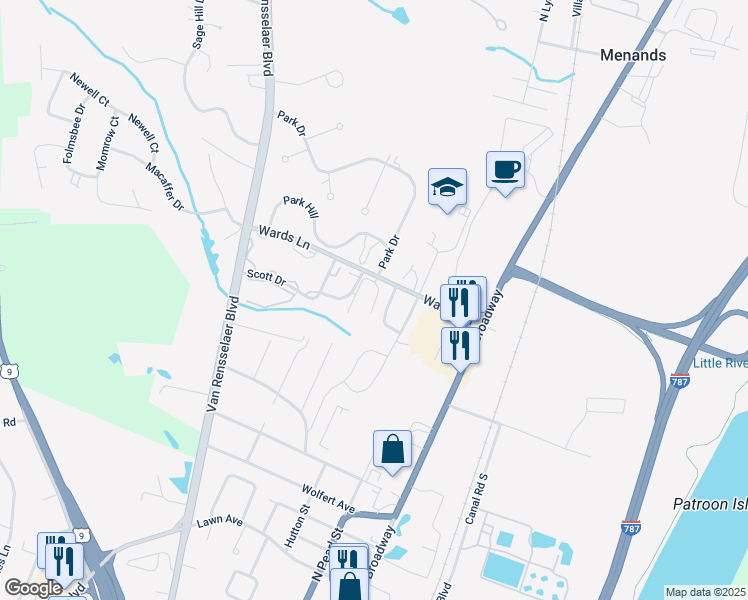map of restaurants, bars, coffee shops, grocery stores, and more near 26 Dutch Village Apartment in Menands