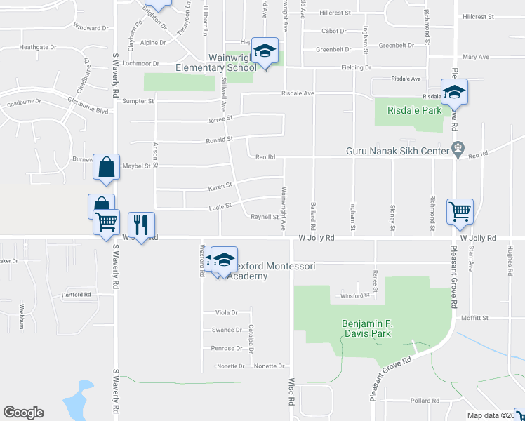 map of restaurants, bars, coffee shops, grocery stores, and more near 3214 Raynell Street in Lansing