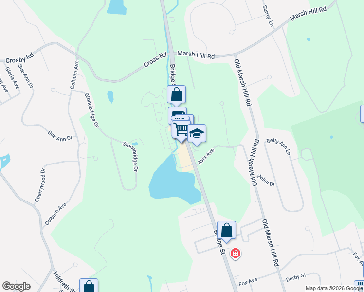 map of restaurants, bars, coffee shops, grocery stores, and more near 1794 Bridge Street in Dracut