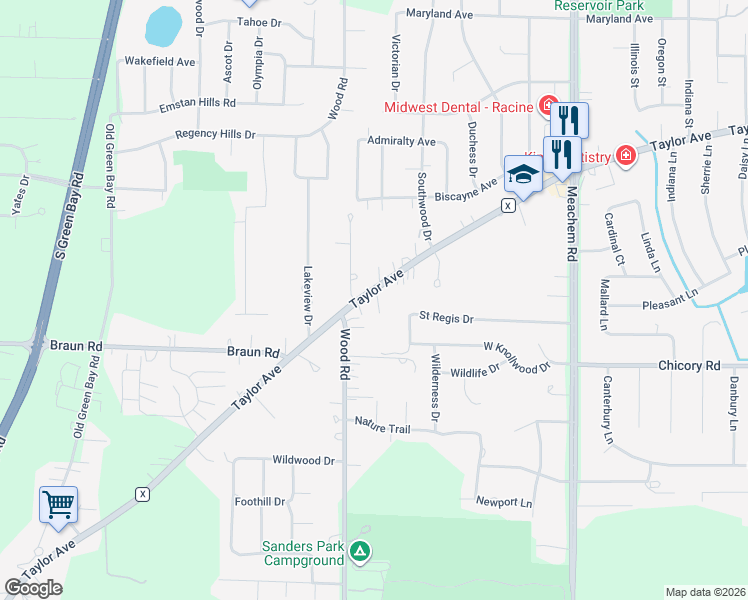 map of restaurants, bars, coffee shops, grocery stores, and more near 5347 Taylor Avenue in Mount Pleasant