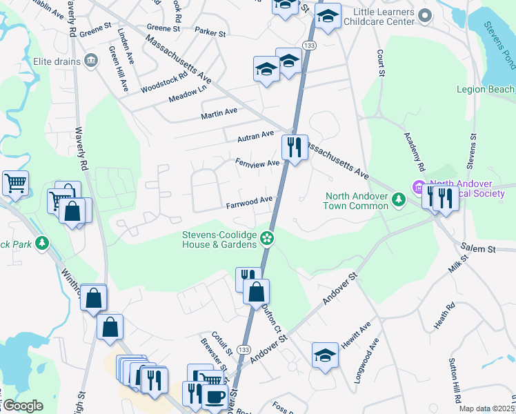 map of restaurants, bars, coffee shops, grocery stores, and more near 200 Chickering Road in North Andover