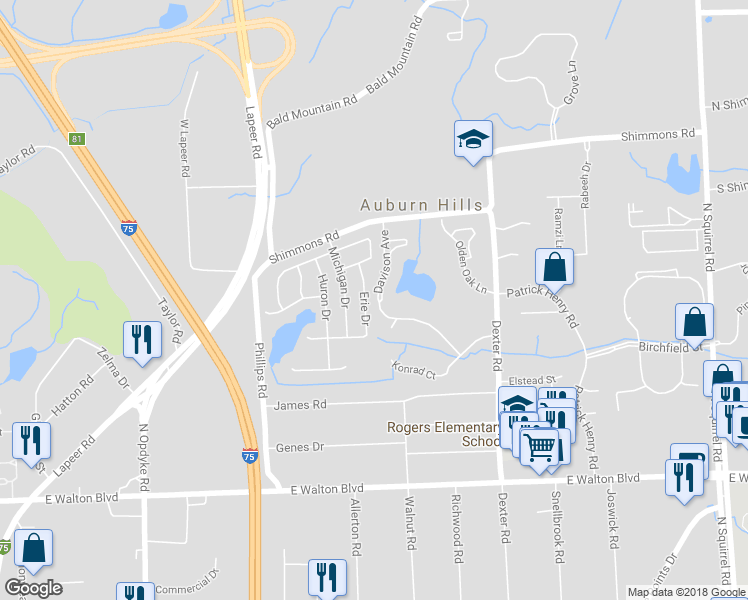 map of restaurants, bars, coffee shops, grocery stores, and more near 2722 Davison Avenue in Auburn Hills
