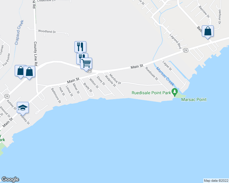 map of restaurants, bars, coffee shops, grocery stores, and more near 50560 Elsey Street in New Baltimore