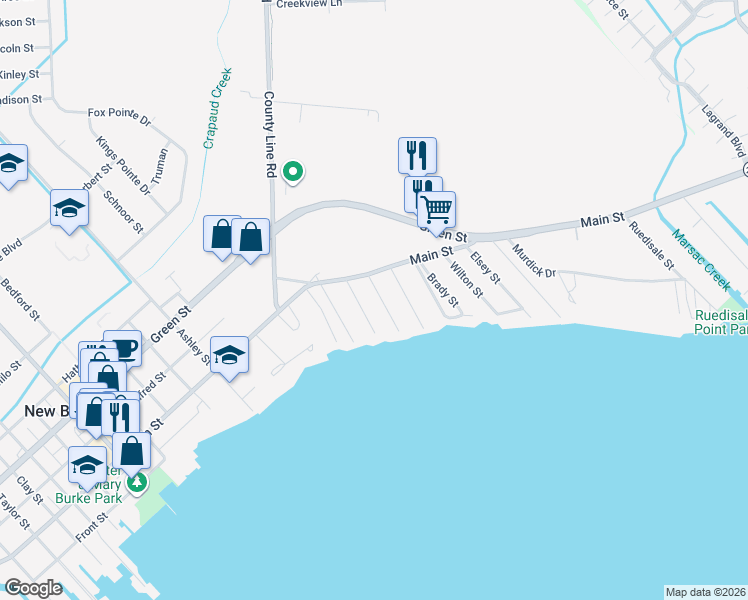 map of restaurants, bars, coffee shops, grocery stores, and more near 50763 Lenox Street in New Baltimore