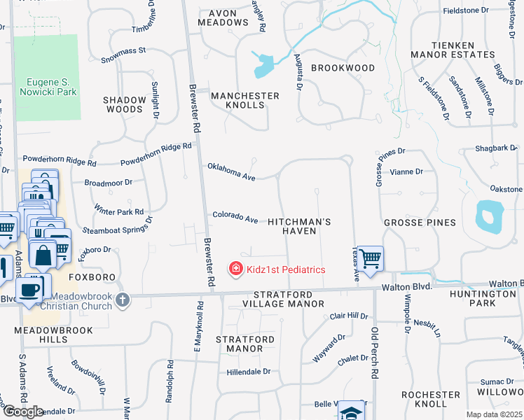 map of restaurants, bars, coffee shops, grocery stores, and more near 2302 Colorado Avenue in Rochester Hills
