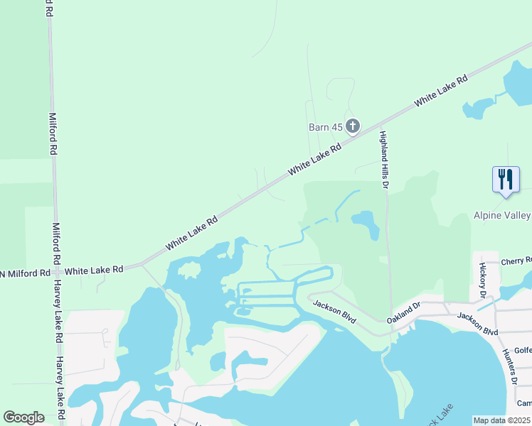 map of restaurants, bars, coffee shops, grocery stores, and more near 5291 Bella Drive in Highland Charter Township