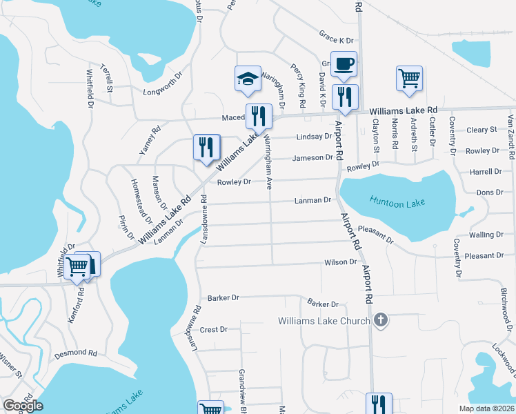 map of restaurants, bars, coffee shops, grocery stores, and more near 3321 Warringham Avenue in Waterford Township