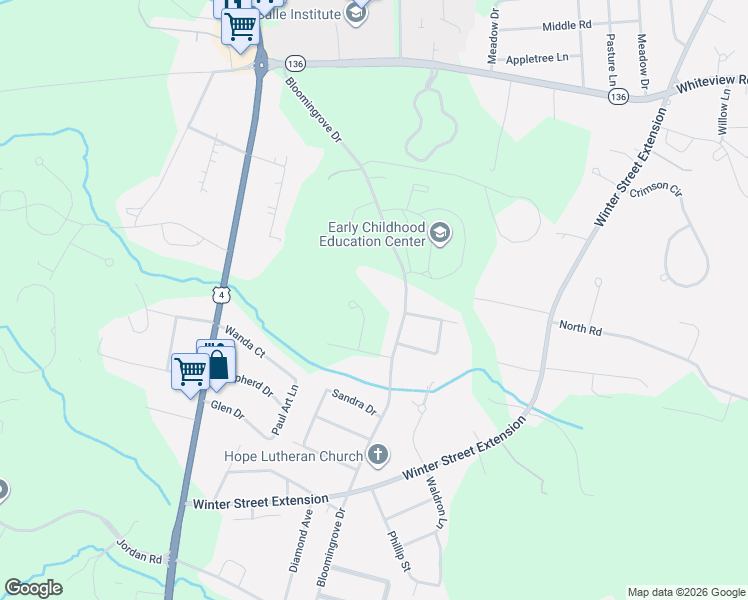 map of restaurants, bars, coffee shops, grocery stores, and more near 146 Bloomingrove Drive in Troy