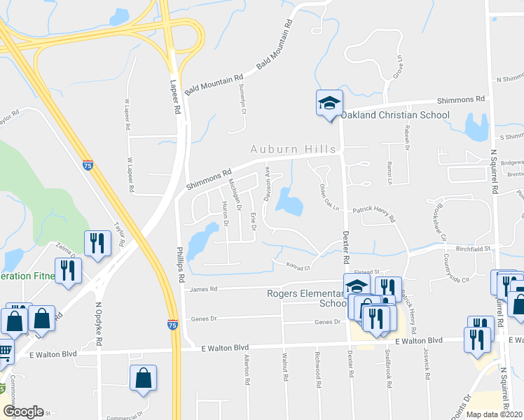 map of restaurants, bars, coffee shops, grocery stores, and more near 2742 Davison Avenue in Auburn Hills