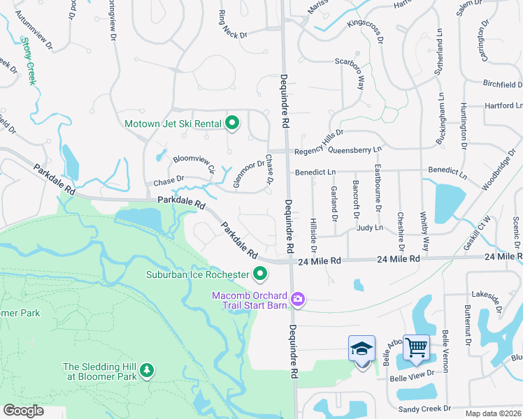 map of restaurants, bars, coffee shops, grocery stores, and more near 1764 Chase Drive in Rochester
