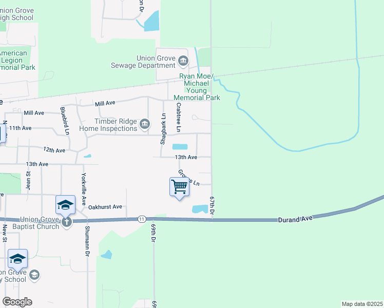 map of restaurants, bars, coffee shops, grocery stores, and more near 1142 Mulberry Lane in Union Grove