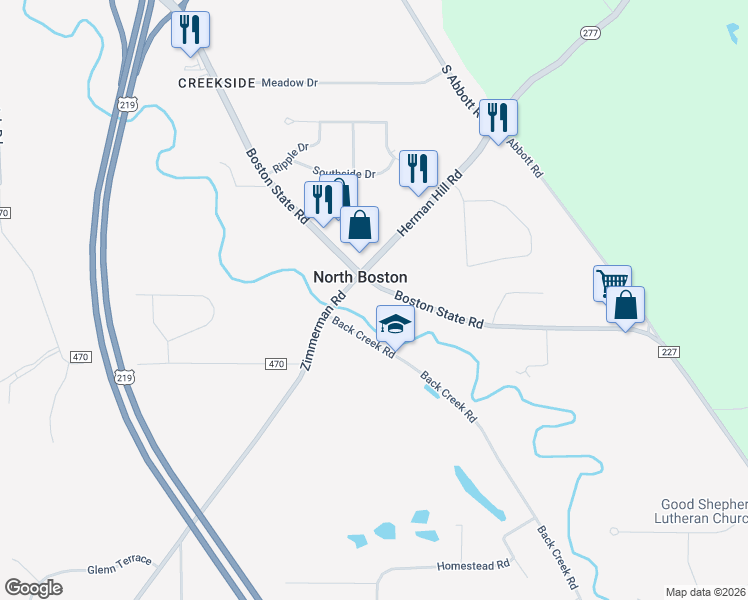 map of restaurants, bars, coffee shops, grocery stores, and more near 7223 Boston State Road in Hamburg