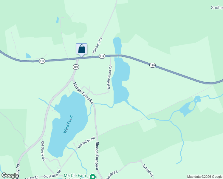 map of restaurants, bars, coffee shops, grocery stores, and more near 29 Watatic Pond Road in Ashburnham