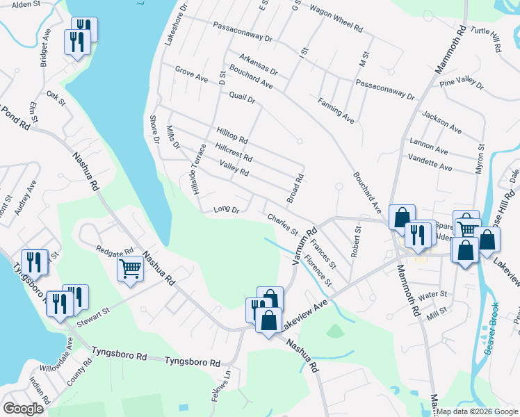 map of restaurants, bars, coffee shops, grocery stores, and more near 67 Charles Street in Dracut