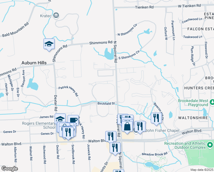 map of restaurants, bars, coffee shops, grocery stores, and more near 3318 Brookshear Circle in Auburn Hills