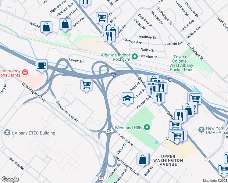 map of restaurants, bars, coffee shops, grocery stores, and more near 19 Pansey Street in Albany