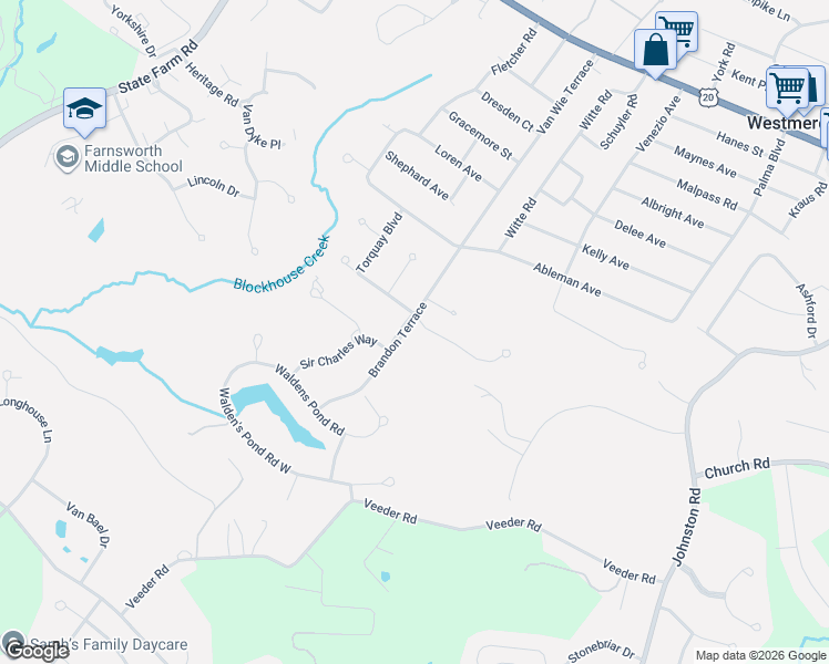 map of restaurants, bars, coffee shops, grocery stores, and more near 124 Brandon Terrace in Albany