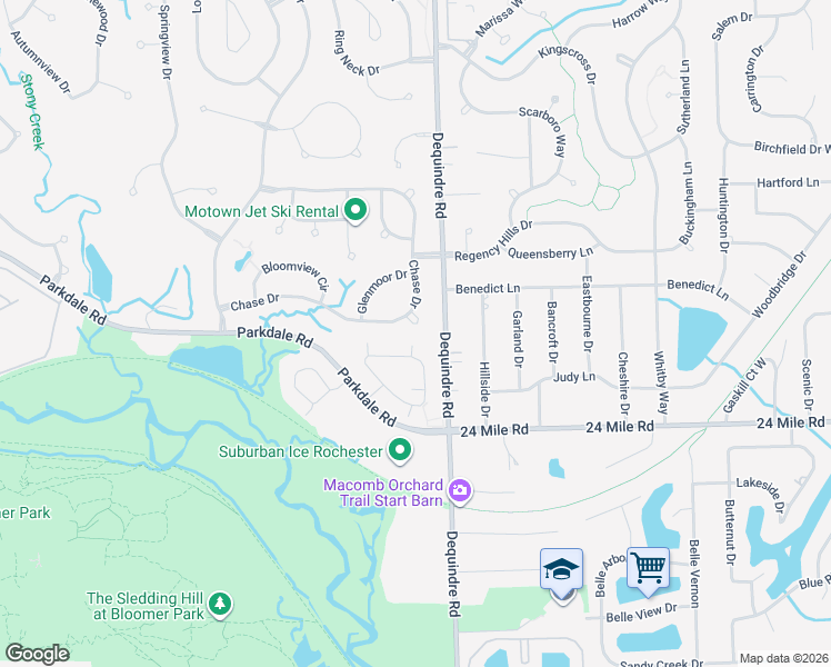 map of restaurants, bars, coffee shops, grocery stores, and more near 1764 Chase Drive in Rochester