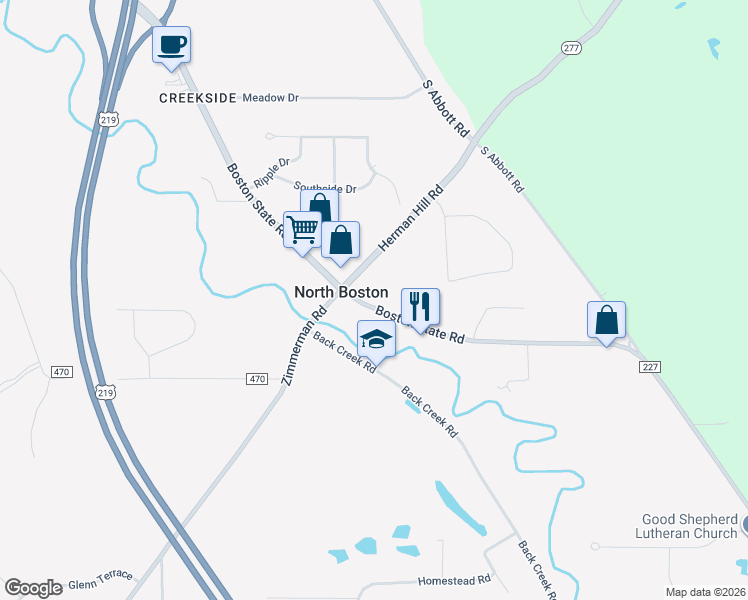 map of restaurants, bars, coffee shops, grocery stores, and more near 7223 Boston State Road in Hamburg