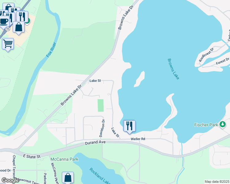 map of restaurants, bars, coffee shops, grocery stores, and more near 3711 Lake Street in Burlington