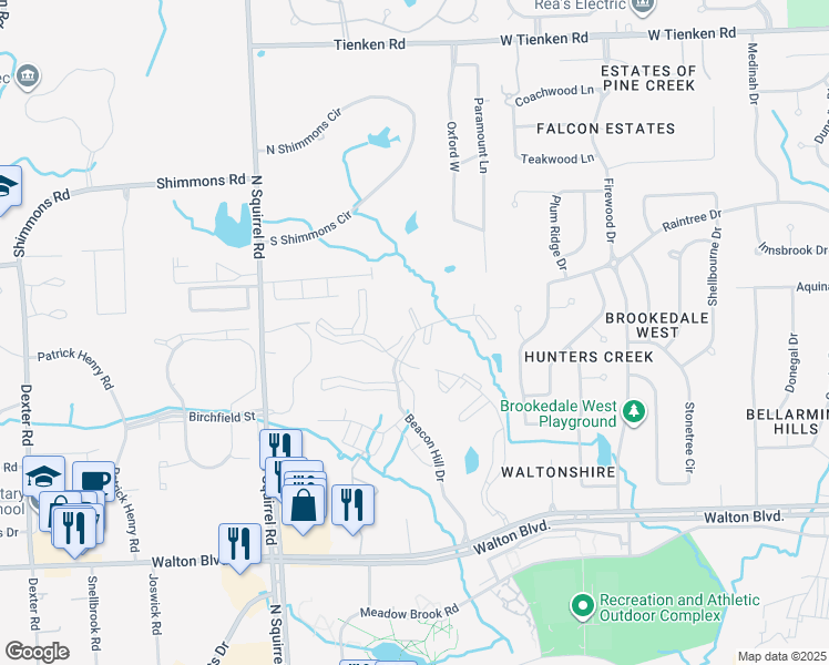 map of restaurants, bars, coffee shops, grocery stores, and more near 2672 Beacon Hill Drive in Auburn Hills