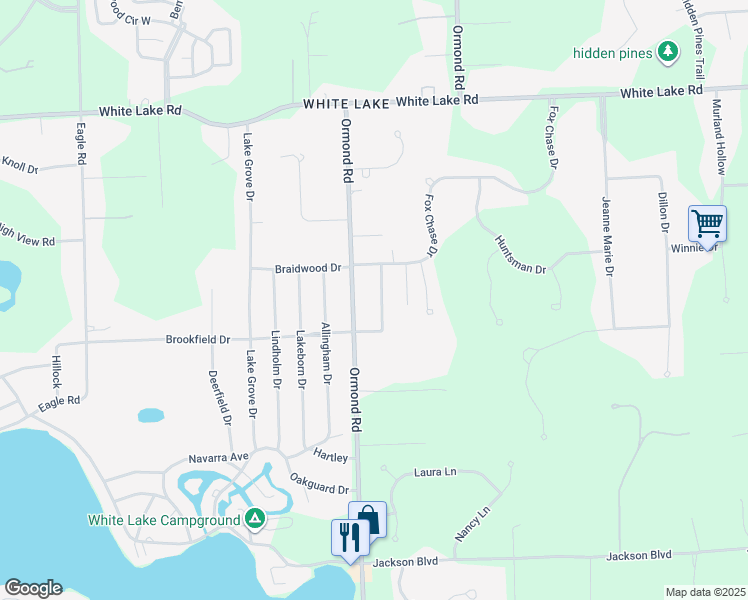 map of restaurants, bars, coffee shops, grocery stores, and more near 5081 Warmbriar Drive in White Lake charter Township