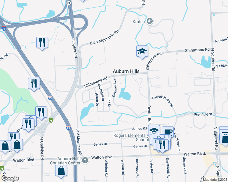 map of restaurants, bars, coffee shops, grocery stores, and more near 2670 Davison Avenue in Auburn Hills