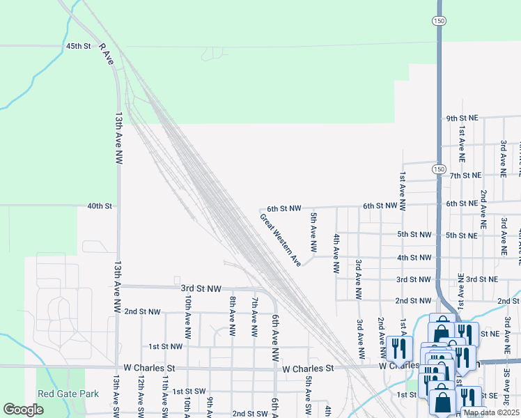 map of restaurants, bars, coffee shops, grocery stores, and more near 798 6th St NW in Oelwein